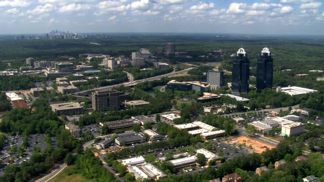 Flying south over Central Perimeter area in Atlanta, Georgia. Shot in 2007.