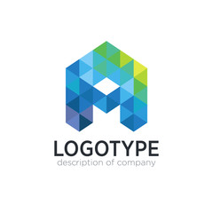 Abstract trend polygon letter A logo design template. Art tech media app creative sign. Colorful symbol icon. Bright alphabet font.