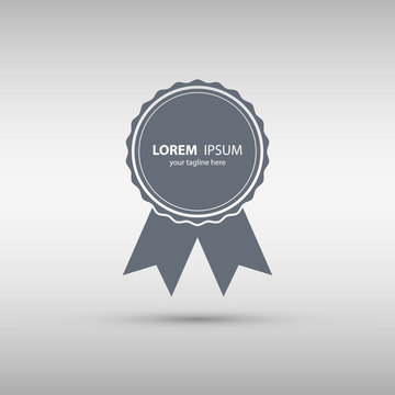 Badge with ribbons icon. Rosette with ribbons isolated on grey background. Vector illustration.