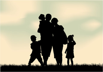 Family silhouettes in nature.