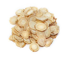 sliced ginseng on white background