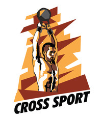 Vector illustration of bodybuilder on an abstract background. Bodybuilding and crossfit poster.
