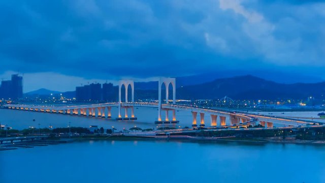 Macau Bridge Day To Night Time Lapse Of Macau China