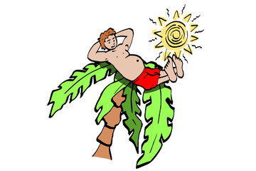 Jongen aan het zonnen in de boom