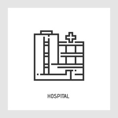 Hospital icon. Medicine and health care concept. Modern thin line sign. Premium quality outline pictogram. Stock vector illustration in flat design.