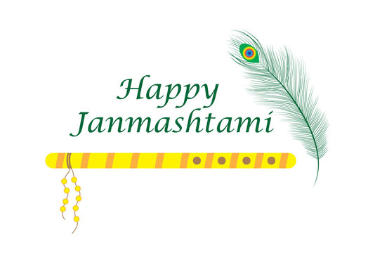 Happy janmashtami, Indian feast of the birth of Krishna. Greeting card janmashtami. Invitation janmashtami. Vector illustration.
