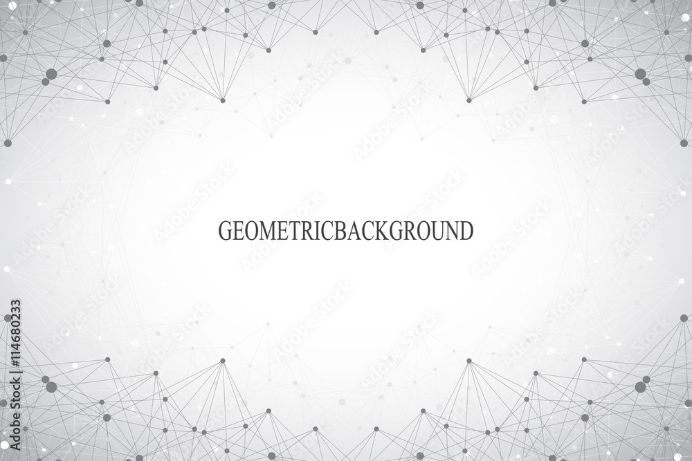 Poster Geometric abstract background with connected line and dots. Big data composition. Molecule and communication background. Graphic background for your design and text. Vector illustration.