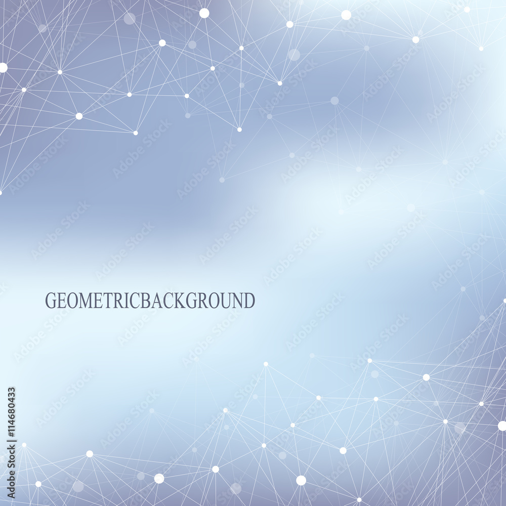 Aufkleber Geometric abstract background with connected line and dots. Big data composition. Molecule and communication background. Graphic background for your design and text. Vector illustration.