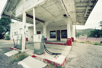 abandoned gas station on route 66, USA