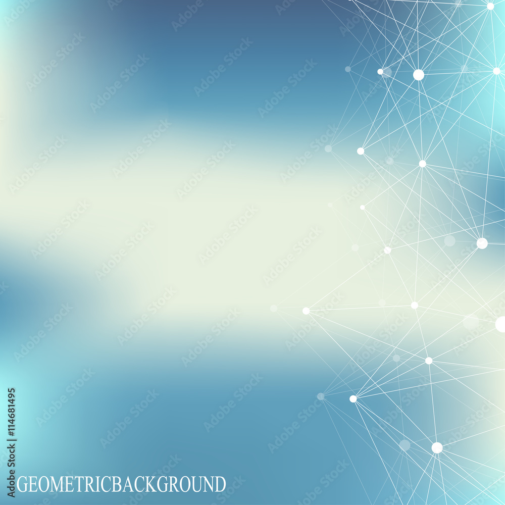 Poster Geometric abstract background with connected line and dots. Big data composition. Molecule and communication background. Graphic background for your design and text. Vector illustration.