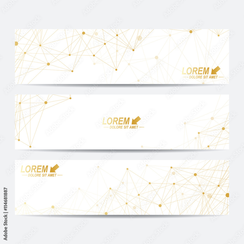 Aufkleber Geometric abstract golden banners. Molecule and communication background for website templates. Geometric abstract background with connected line and dots. Vector illustration.