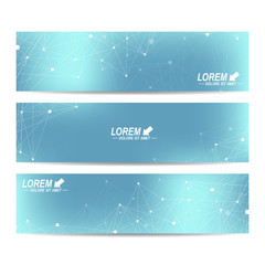 Geometric abstract banners. Molecule and communication background for website templates. Geometric abstract background with connected line and dots. Vector illustration.