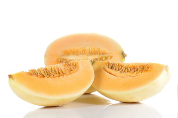 Fototapeta na wymiar Cantaloupe,Melon cut pieces on white background.
