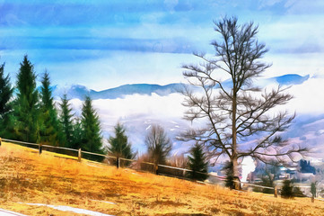 The works in the style of watercolor painting. The beginning of