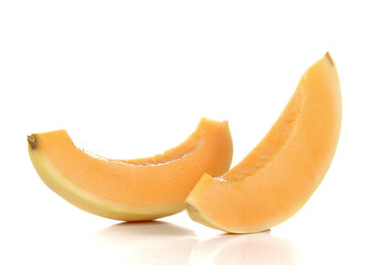Naklejka na ściany i meble Cantaloupe,Melon cut pieces on white background.