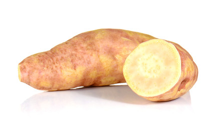 Big Yam cut pieces on white background.