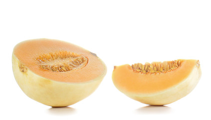 Cantaloupe,Melon cut pieces on white background.