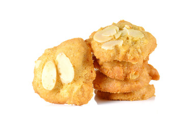 Almond butter cookies on white background.