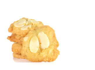 Almond butter cookies on white background.