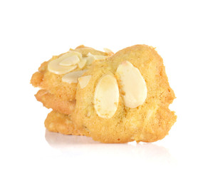 Almond butter cookies on white background.