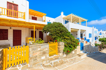 Colourful typical holiday apartments built in Greek style in Naoussa village on island of Paros, Cyclades, Greece © pkazmierczak