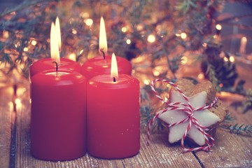 Weihnachtskarte - Advent - vier rote Adventskerzen 