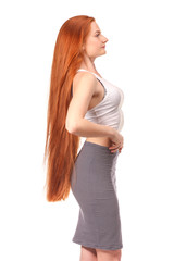 Beauty Girl Portrait. Healthy Long Red Hair.