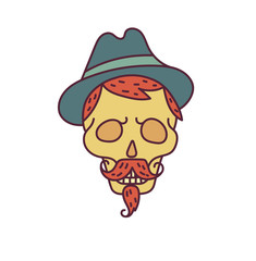 Skull with Hipster hair,mustache,hat and beards