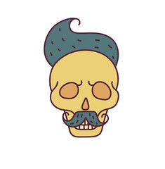 Skull with Hipster hair,mustache and beards