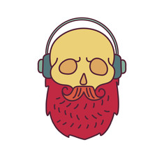 Skull with Hipster mustache,music headphones and beards