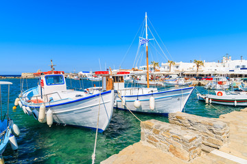 Typical fishing boats in Naoussa port, Paros island, Cyclades, Greece