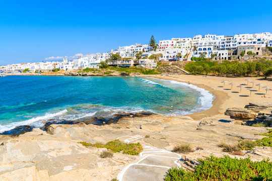 Path to Piperi beach in Naossa village, Paros island, Cyclades, Greece
