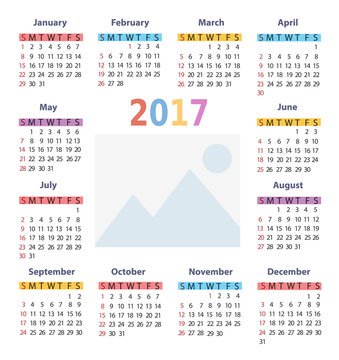 The calendar of 2017. done in light pleasant colors with place for your own image
