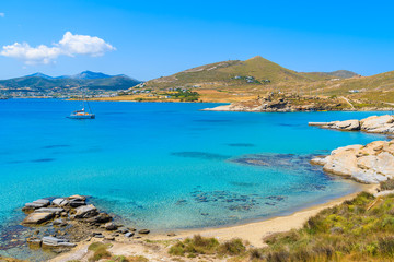 A view of beautiful Monastiri beach with turquoise sea water, Paros island, Greece