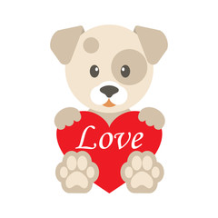 cartoon dog and heart with text