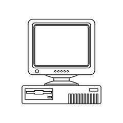 Retro Computer icon with CRT Monitor. Outline version