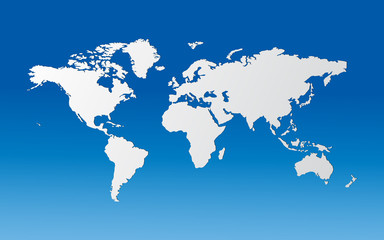 Fototapeta na wymiar White world map on blue background vector illustration, isolated