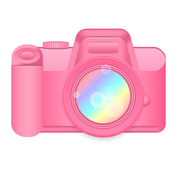 Vector Illustration Volume Pink Photo Camera With Glare