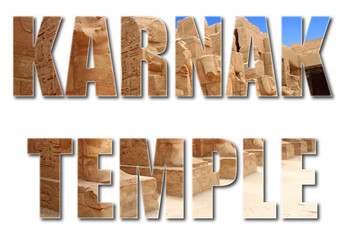Karnak text with photo karnak temple on white background.