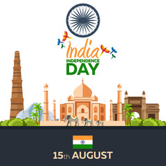 Fototapeta premium Independence day of India. Vector illustration. 15th August.