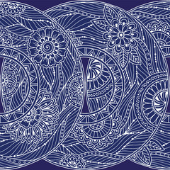 Doodle seamless background in vector with doodles, flowers and paisley.