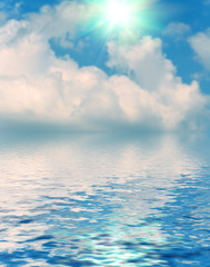 Obraz premium Surface water ripple and reflection of soft sky and clouds backg