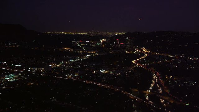 Approaching Universal City and downtown Los Angeles at night. Shot in 2010.