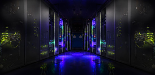 modern server room symmetry ranks supercomputers light