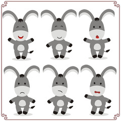 Set Vector Illustrations isolated emotion character cartoon donkey. Stickers emoticons donkey with different emotions.