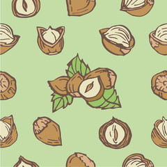 Vintage hand drawn sketch nuts seamless pattern. Vector illustration