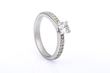 Engagement Ring with Diamonds on white background
