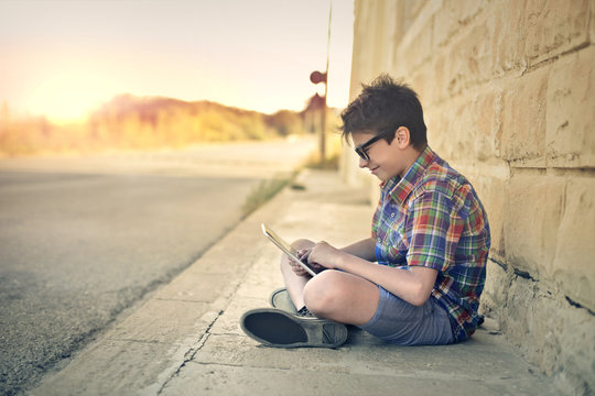 Young boy using a tablet