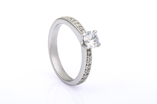Engagement Ring with Diamonds on white background
