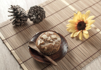 muffins close up on wood background